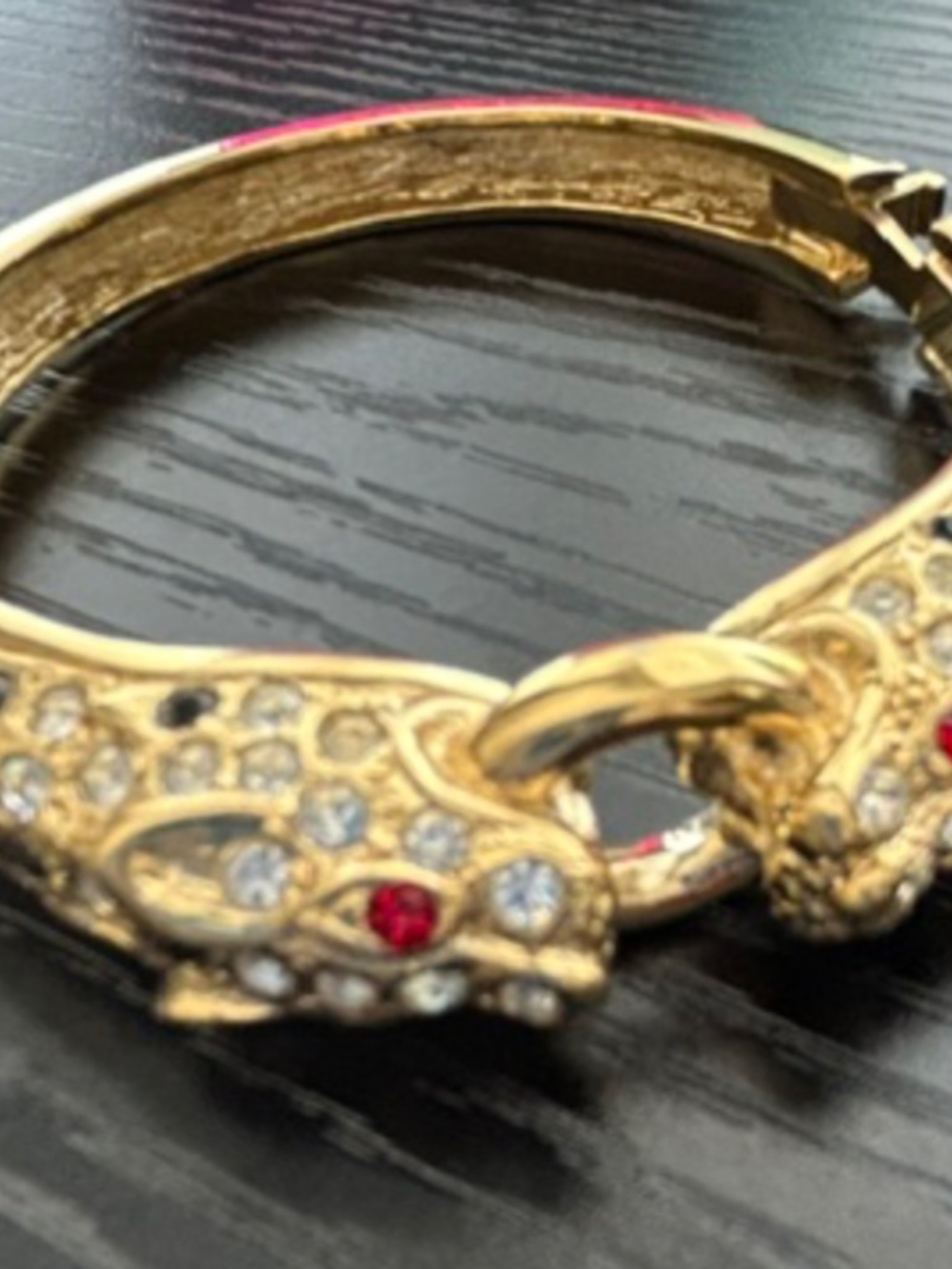 Vintage Double Panther Rhinestone Jeweled Hinged Bracelet